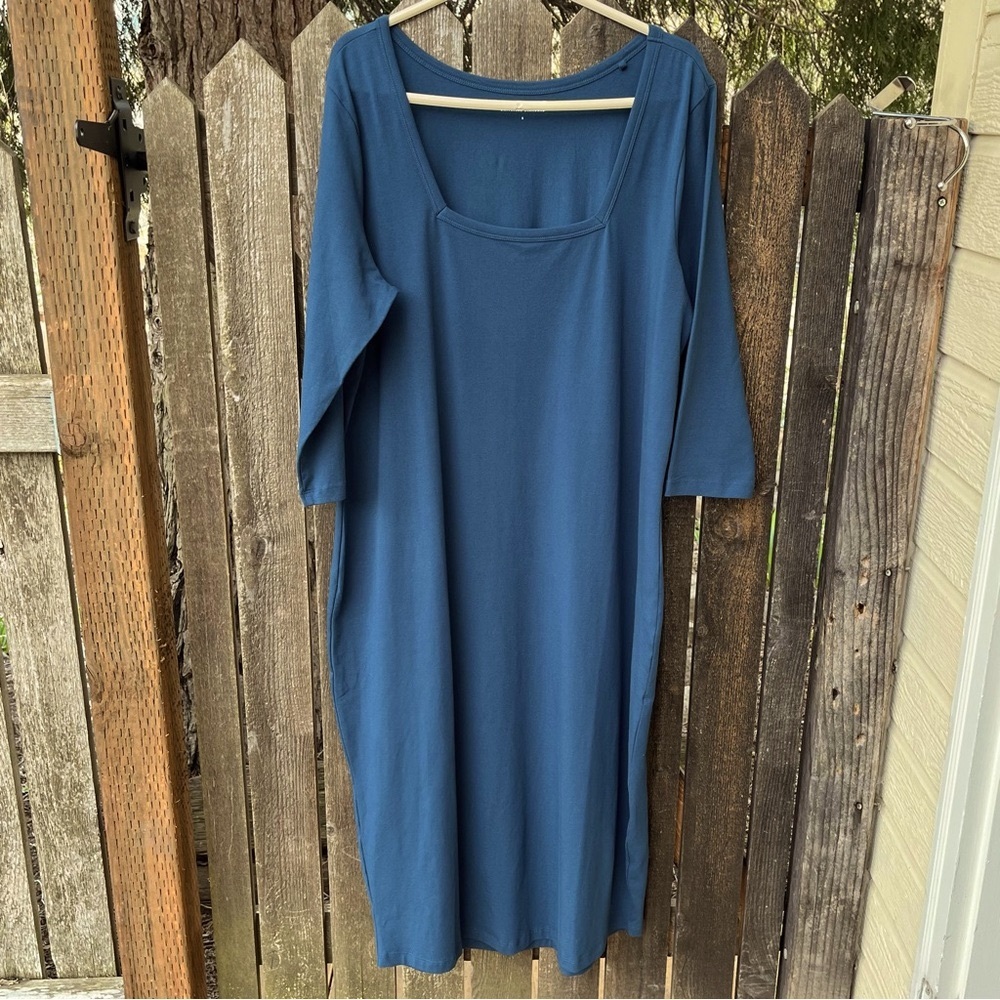 Universal Standard Square Neck Pima Cotton Cocoon Dress In Blue Sz S(14-16)
